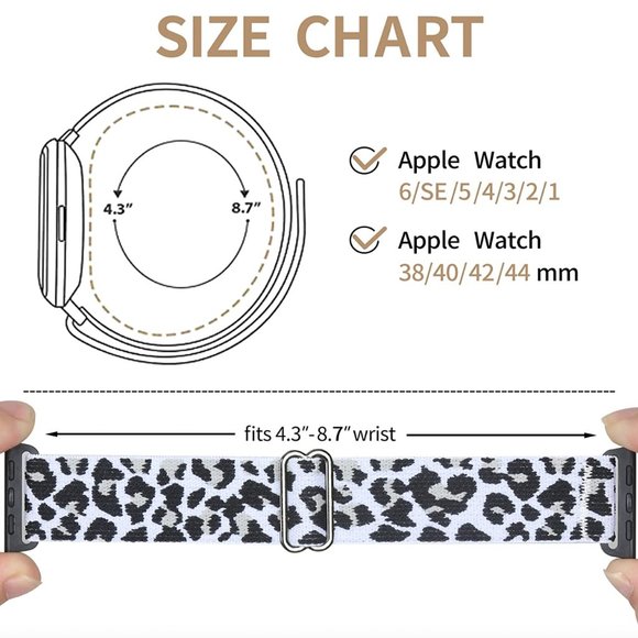 Apple Watch SLIM Nylon Band - WHITE LEOPARD - 38mm/40mm/41mm - Picture 2 of 5